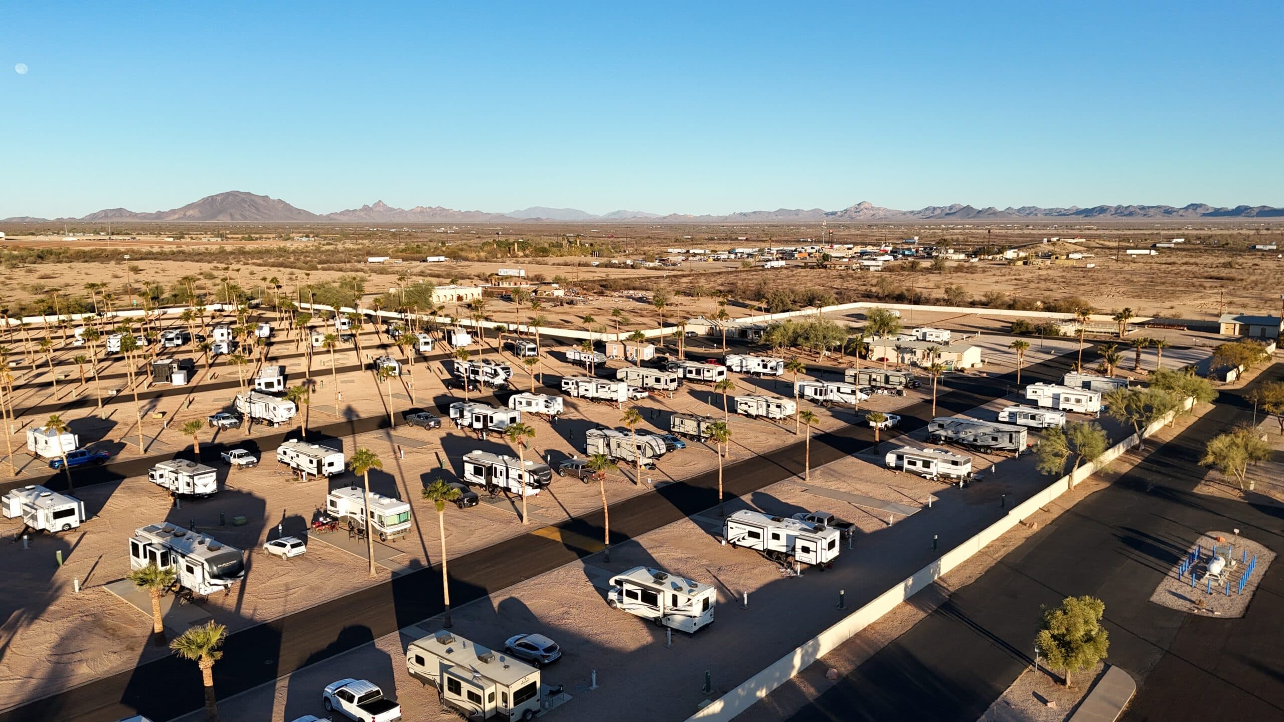 Saddle Mountain RV Park in Tonopah, Arizona, seen from the air.